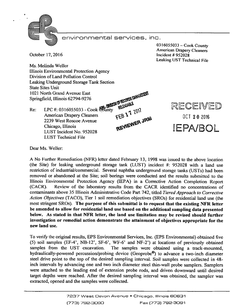 First page of LUST Submittal - Request to Amend NFR to Residential Land Use