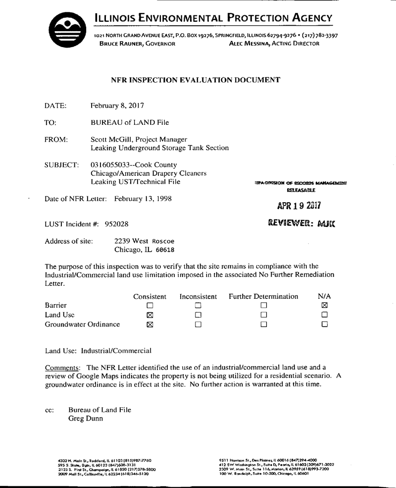First page of NFR Land-Use Inspection Evaluation