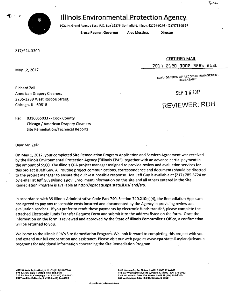 First page of Illinois EPA SRP Enrollment Acknowledgment