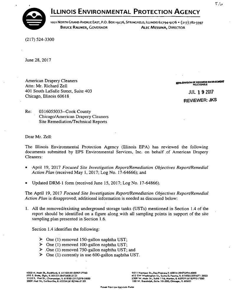 First page of Illinois EPA Disapproval of FSIR/ROR/RAP