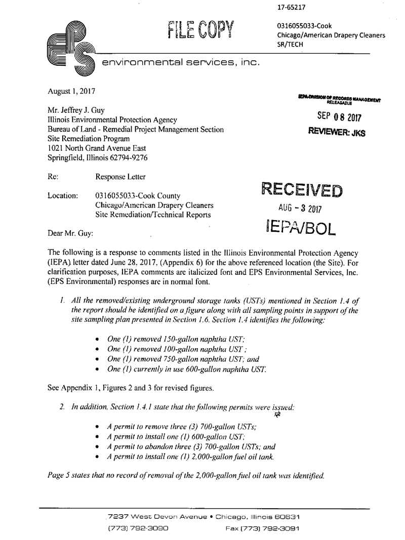 First page of Response Letter & Remedial Action Completion Report