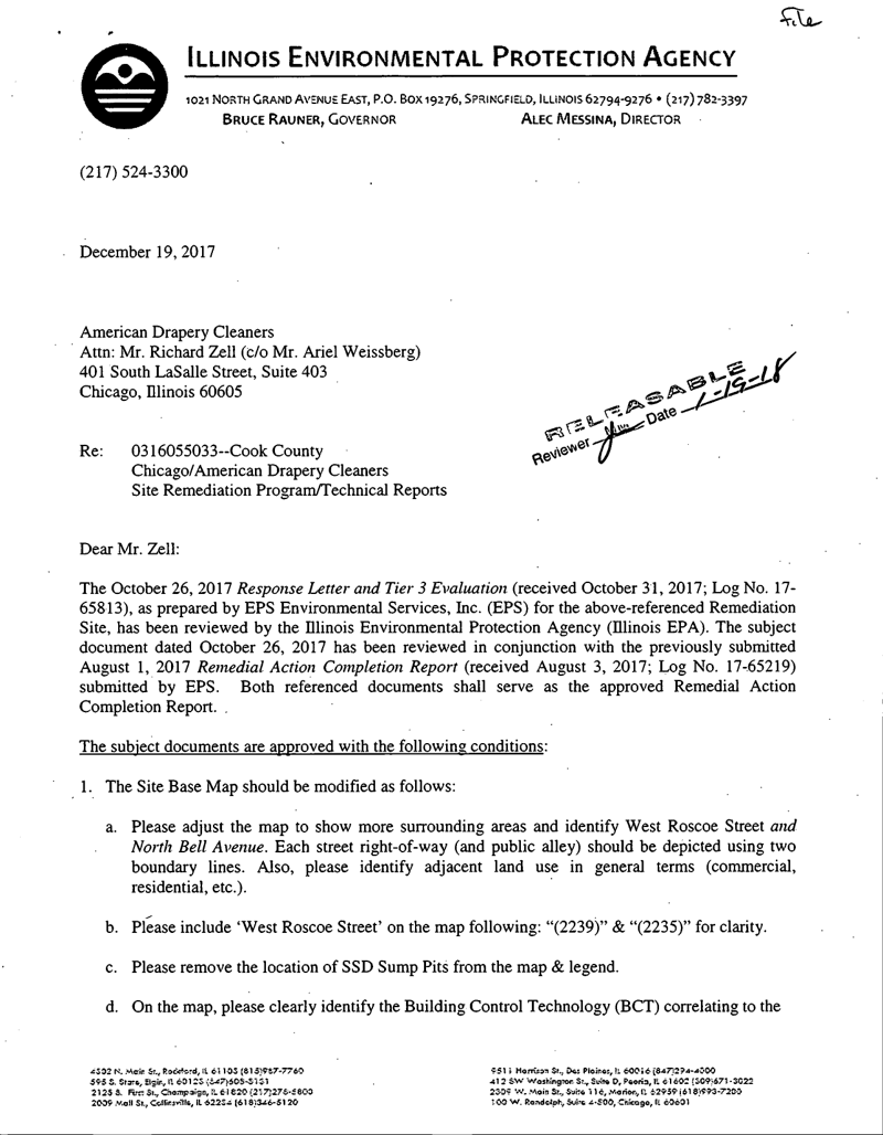 First page of Illinois EPA Approval with Conditions & Draft NFR Letter