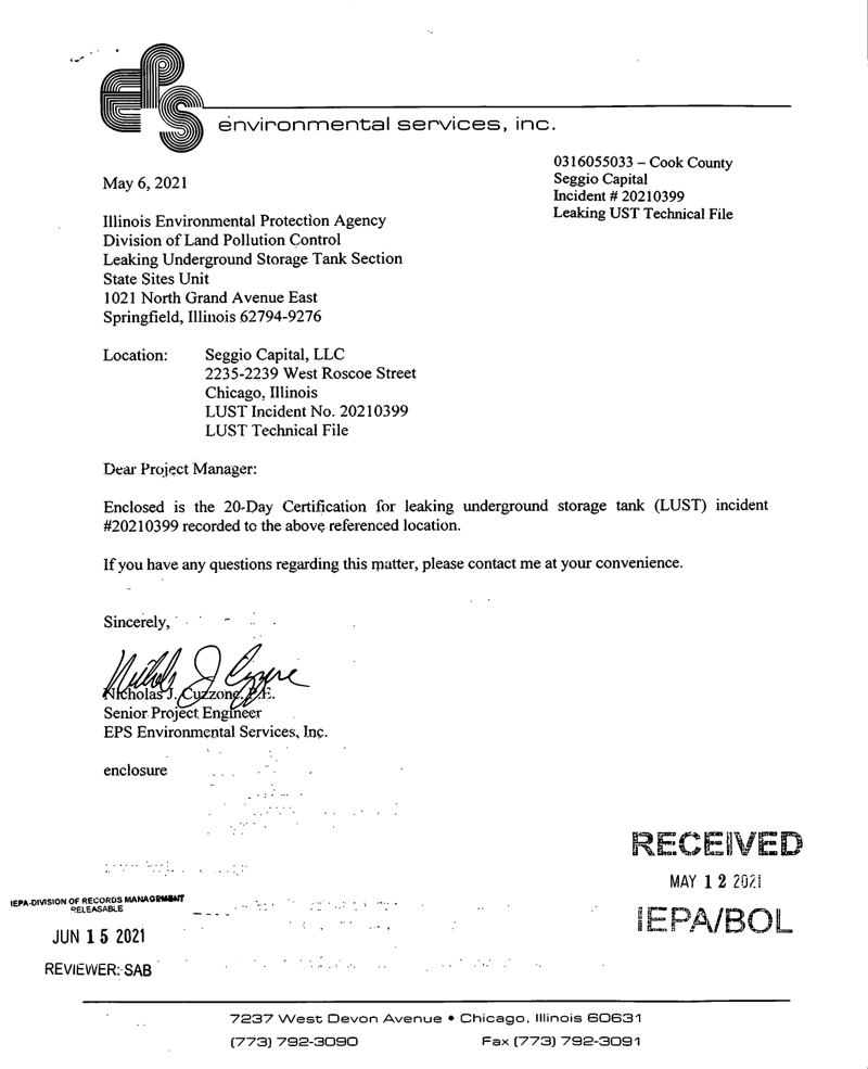 First page of 20-Day Certification