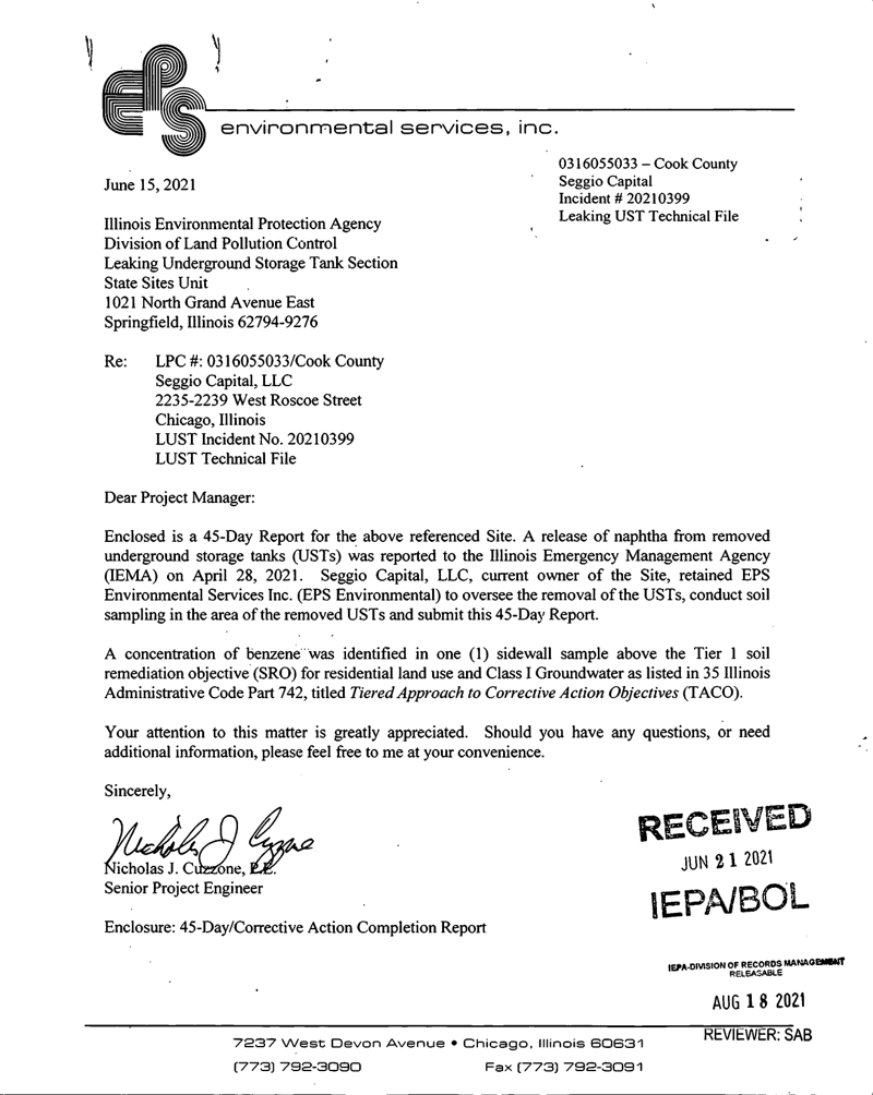 First page of 45-Day / Corrective Action Completion Report
