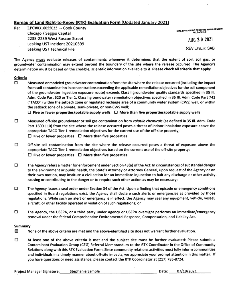 First page of Right-to-Know Evaluation