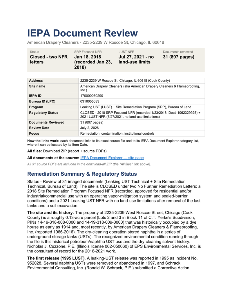 First page of IEPA Document Review