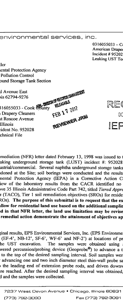 First page of LUST Submittal - Request to Amend NFR to Residential Land Use