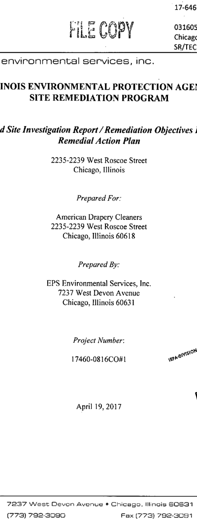 First page of Combined Focused Site Investigation_ Remediation Objectives _ Remedial Action Plan (FSIR - ROR - RAP)