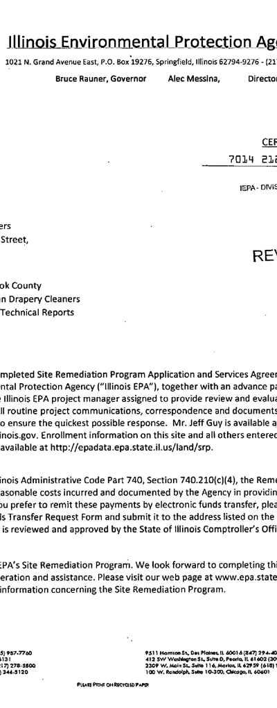 First page of Illinois EPA SRP Enrollment Acknowledgment