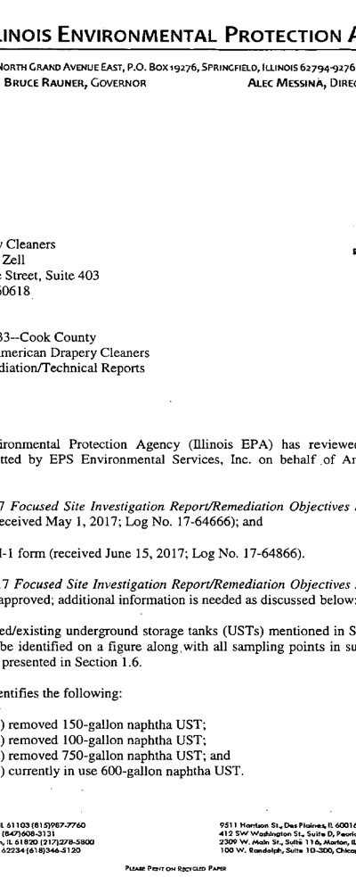 First page of Illinois EPA Disapproval of FSIR/ROR/RAP