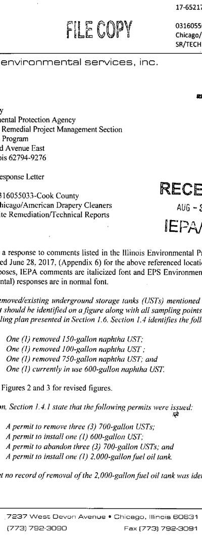 First page of Response Letter & Remedial Action Completion Report