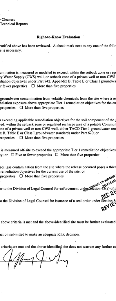 First page of Right-to-Know Evaluation