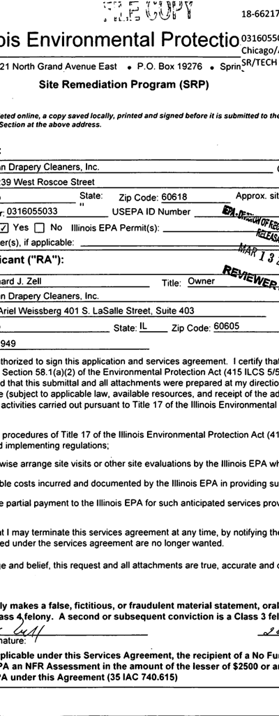 First page of Updated Site Remediation Program Application (DRM-1)