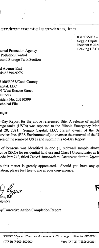 First page of 45-Day / Corrective Action Completion Report