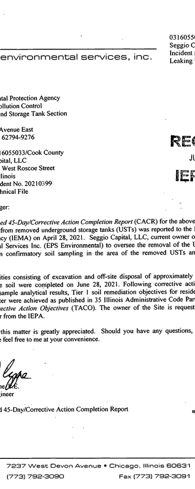 First page of Revised 45-Day / Corrective Action Completion Report