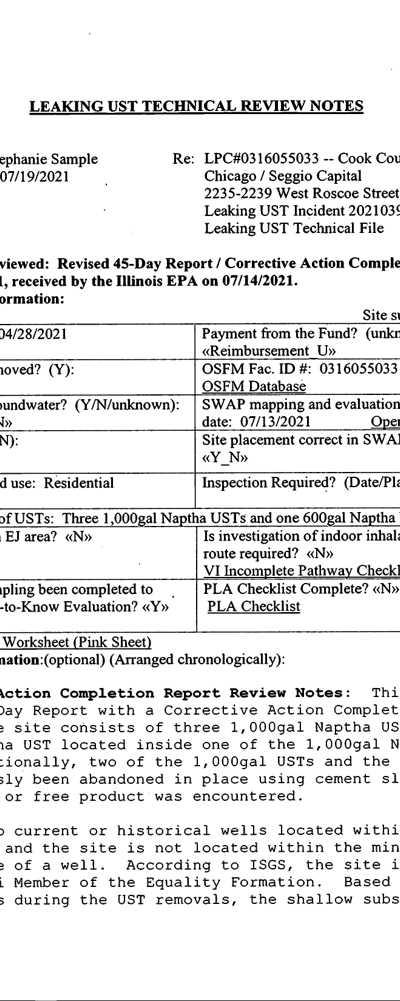 First page of Illinois EPA Technical Review Notes (Revised 45-Day/CACR)