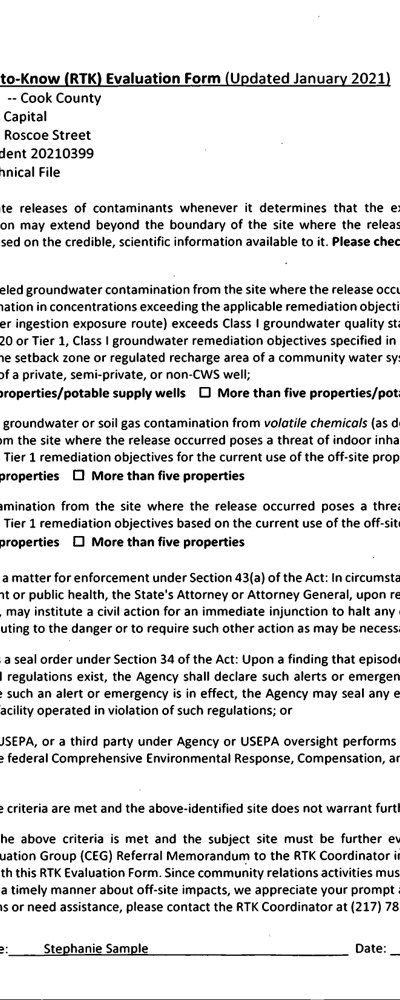 First page of Right-to-Know Evaluation