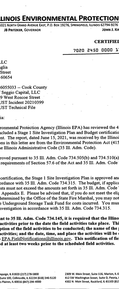 First page of 45-Day Report / Stage 1 Site Investigation Plan Approval