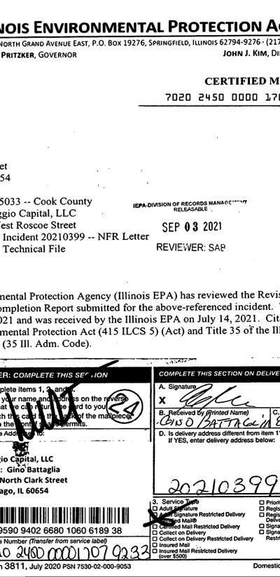 First page of No Further Remediation Letter Transmittal
